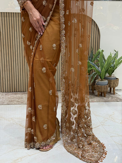 Pure Rust saree with handwork design Blouse