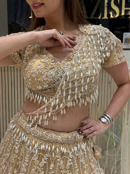 Gold Glossy Lehenga with handwork