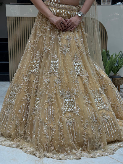 Gold Glossy Lehenga with handwork