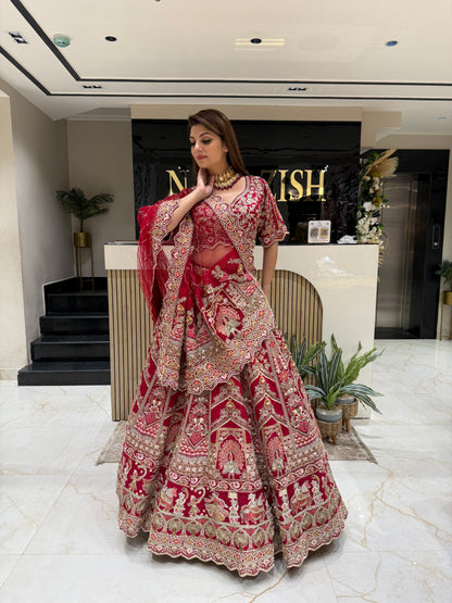 Maroon Rajwada Bridal Lehenga