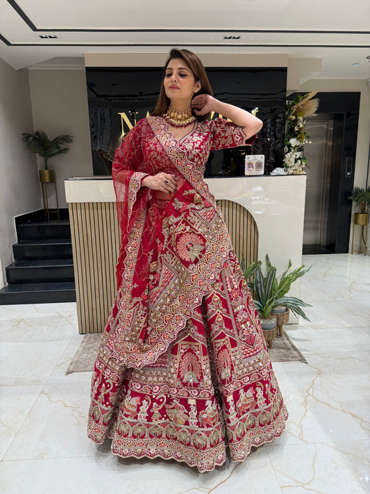 Maroon Rajwada Bridal Lehenga