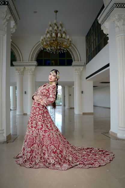 Red Majestic Trail Lehenga with Intricate Hand Embroidery