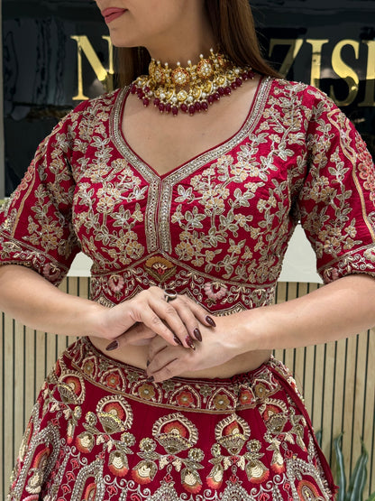 Maroon Rajwada Bridal Lehenga