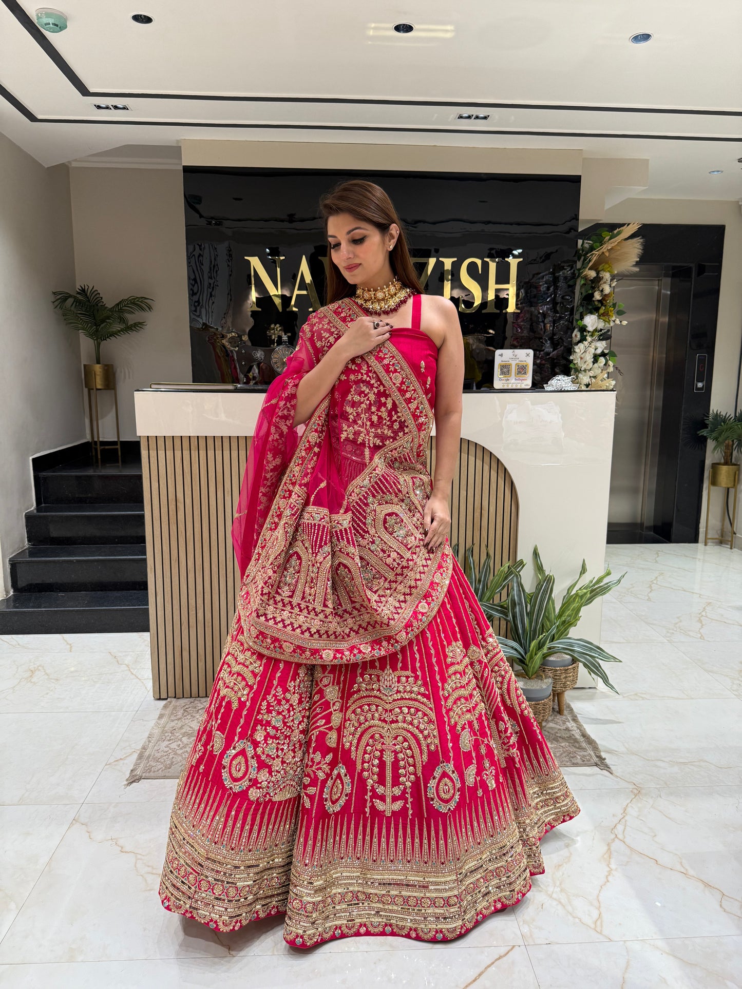 Royal Rani Pink Bridal Lehenga with Double Net Dupatta