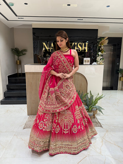 Royal Rani Pink Bridal Lehenga with Double Net Dupatta