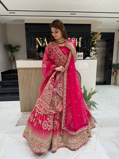Royal Rani Pink Bridal Lehenga with Double Net Dupatta