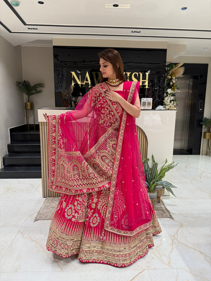 Royal Rani Pink Bridal Lehenga with Double Net Dupatta