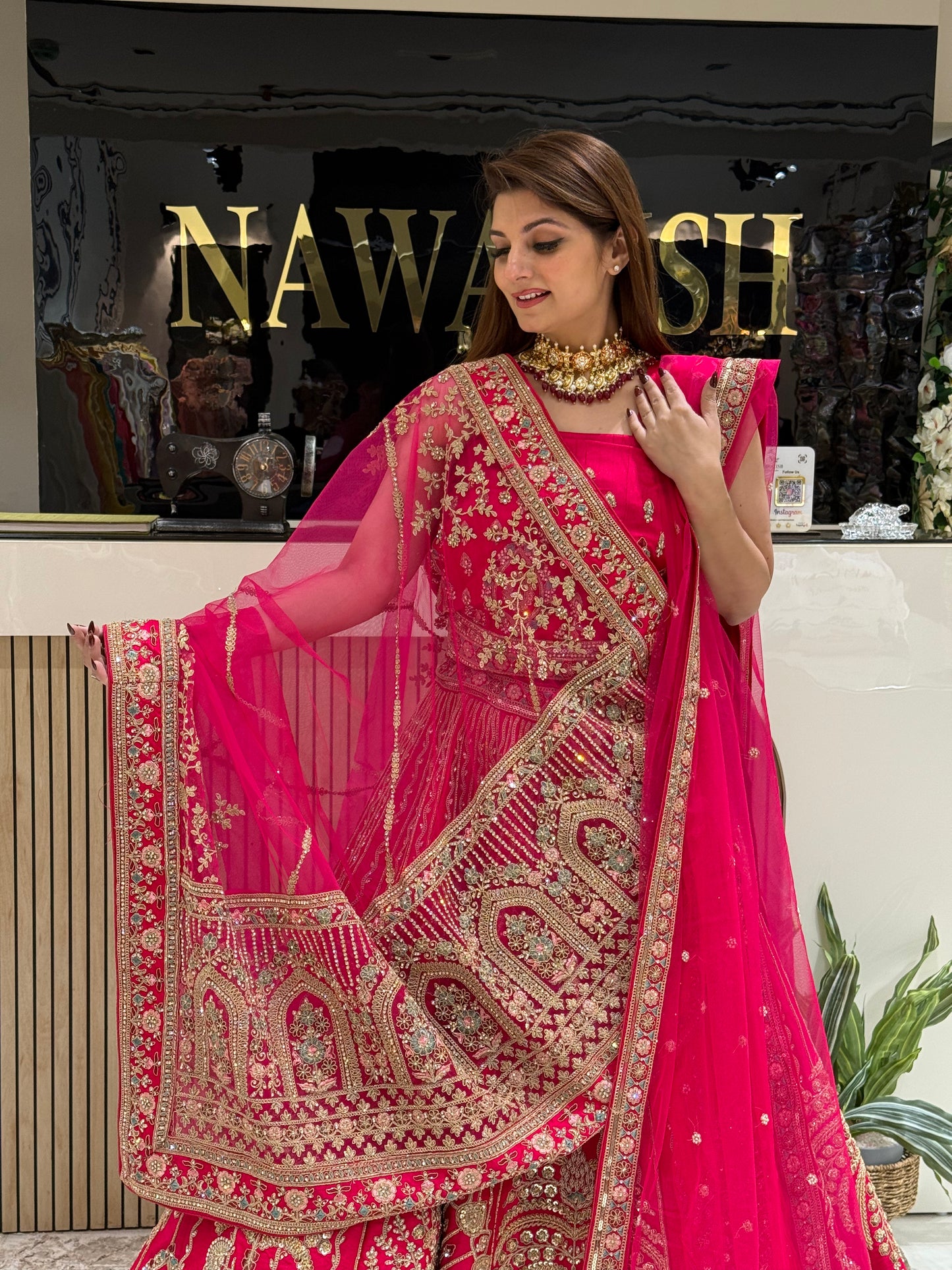 Royal Rani Pink Bridal Lehenga with Double Net Dupatta
