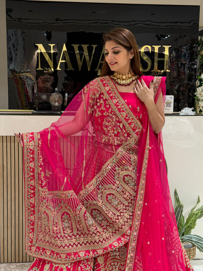 Royal Rani Pink Bridal Lehenga with Double Net Dupatta