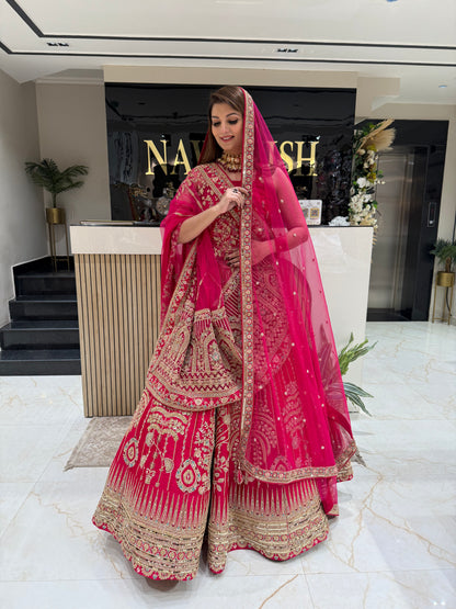 Royal Rani Pink Bridal Lehenga with Double Net Dupatta