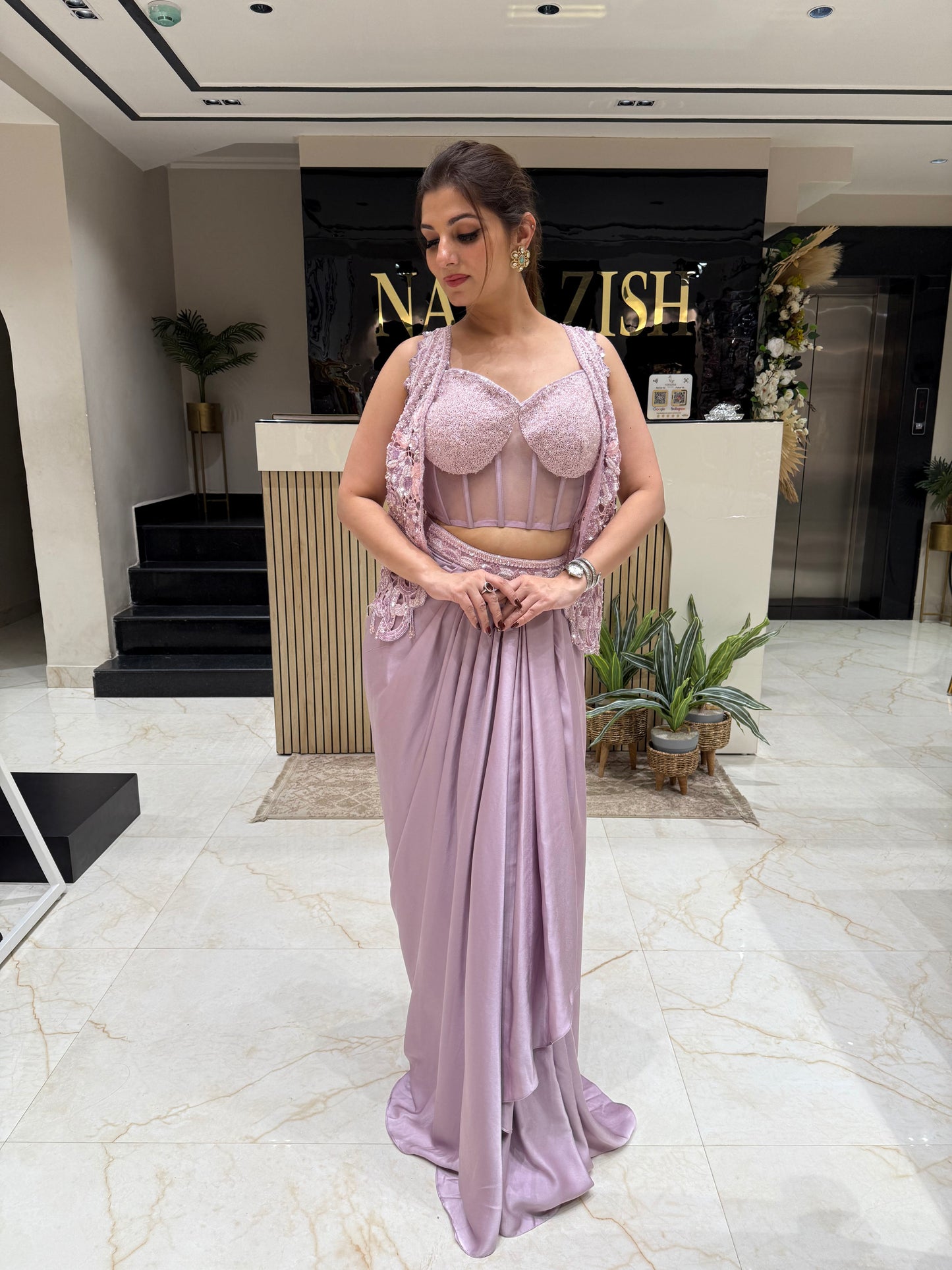 • Rose Gold Indo Western outfit with handwork sequence and stone work
• Designer Lycra party wear outfit with stylish cord blouse
• Glamorous festive wear Indo Western dress for women
• Luxury reception wear outfit with Kardhana and handwork detailing
• Stylish Rose Gold Indo Western perfect for parties and wedding functions