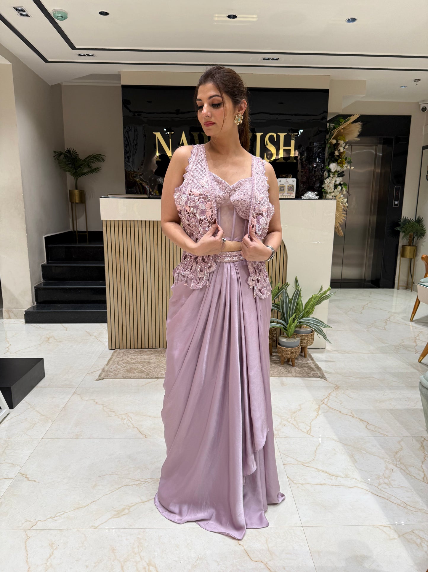Stylish Lavender Indo-Western Outfit with Handwork & Designer Jacket