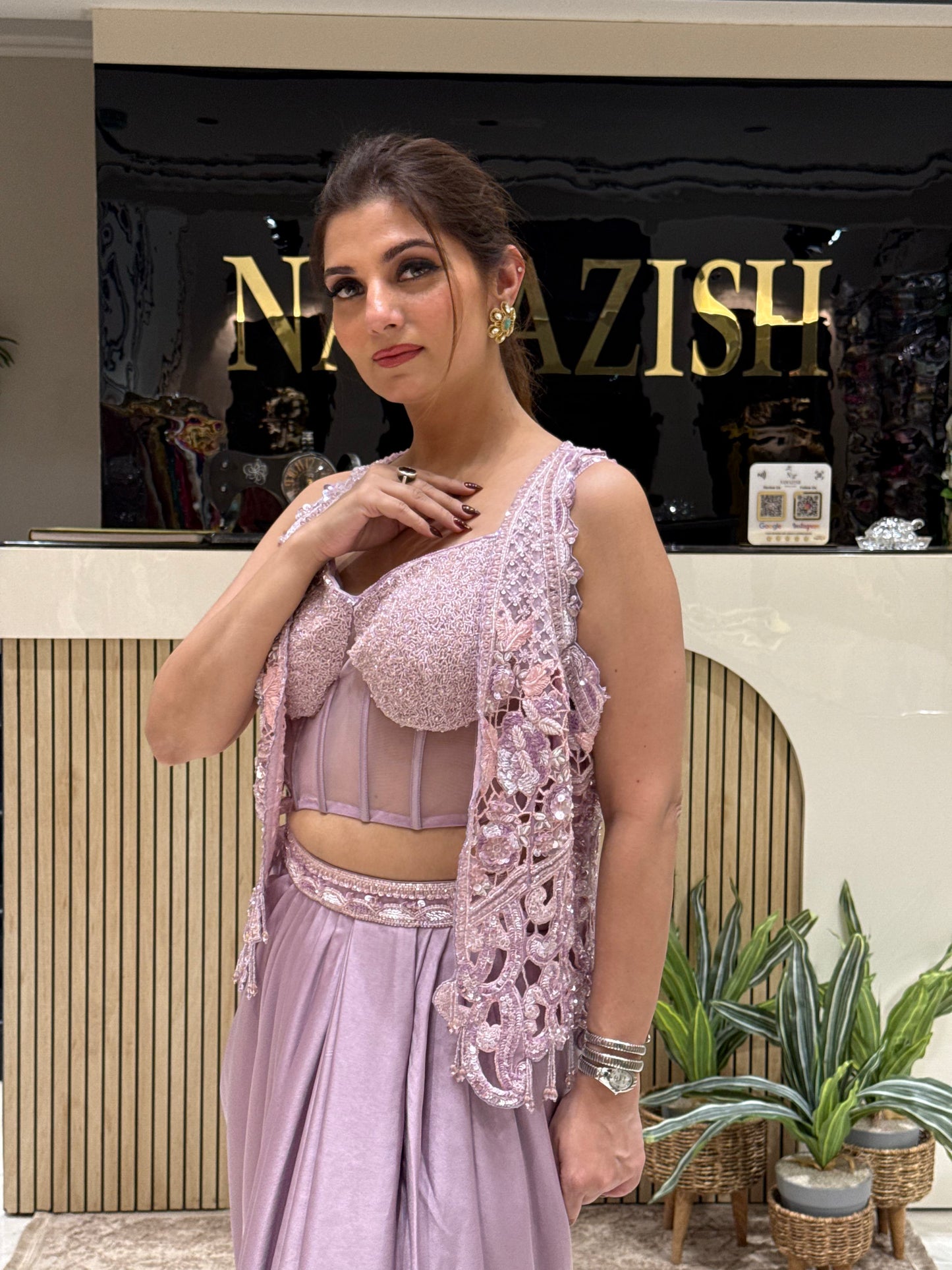 Stylish Lavender Indo-Western Outfit with Handwork & Designer Jacket