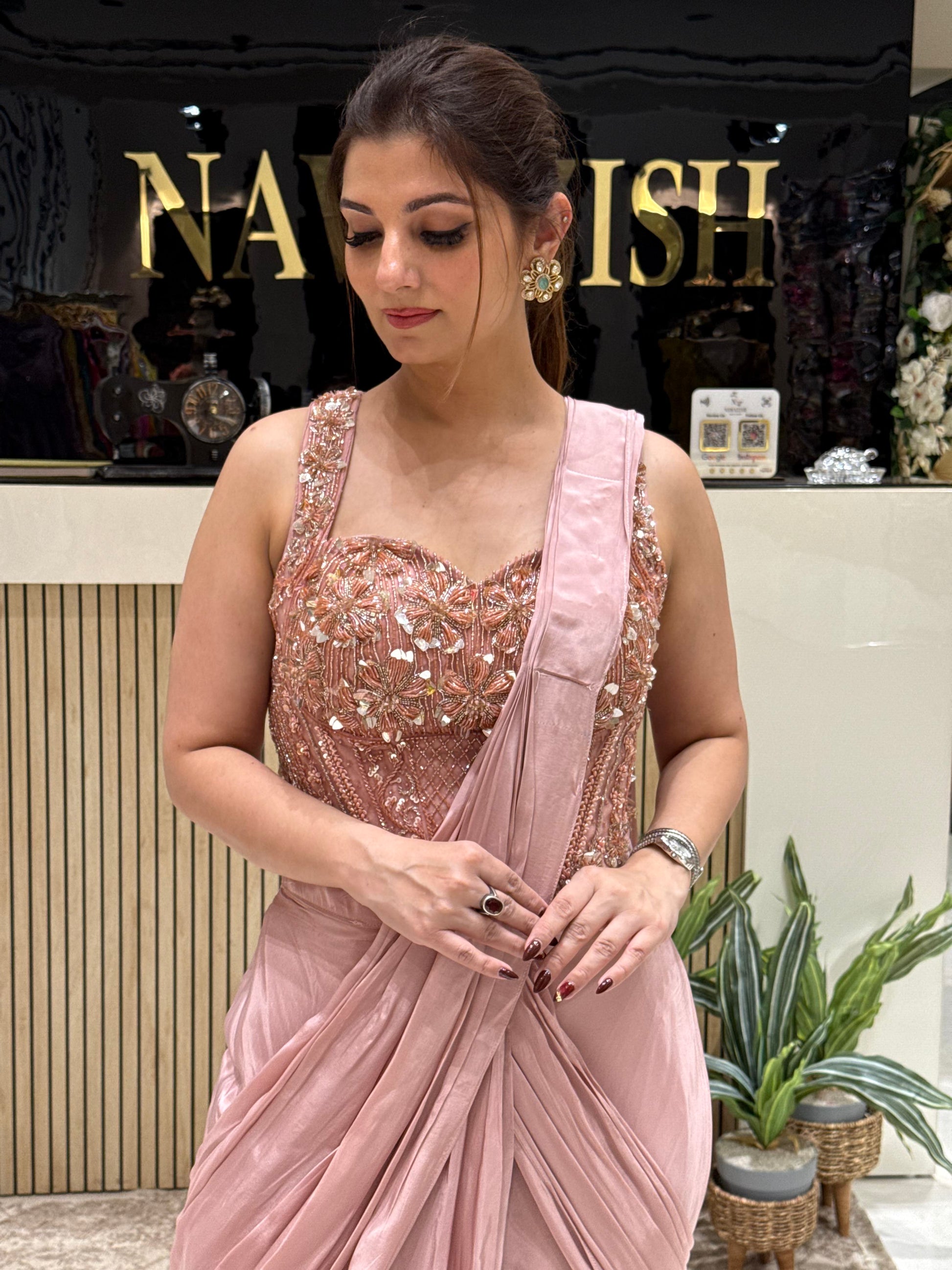 Satin Drape Saree for Women
Onion Pink Party Wear Saree
Handwork Designer Drape Saree
Cord Blouse Saree with Handwork
Wedding Wear Satin Saree Online