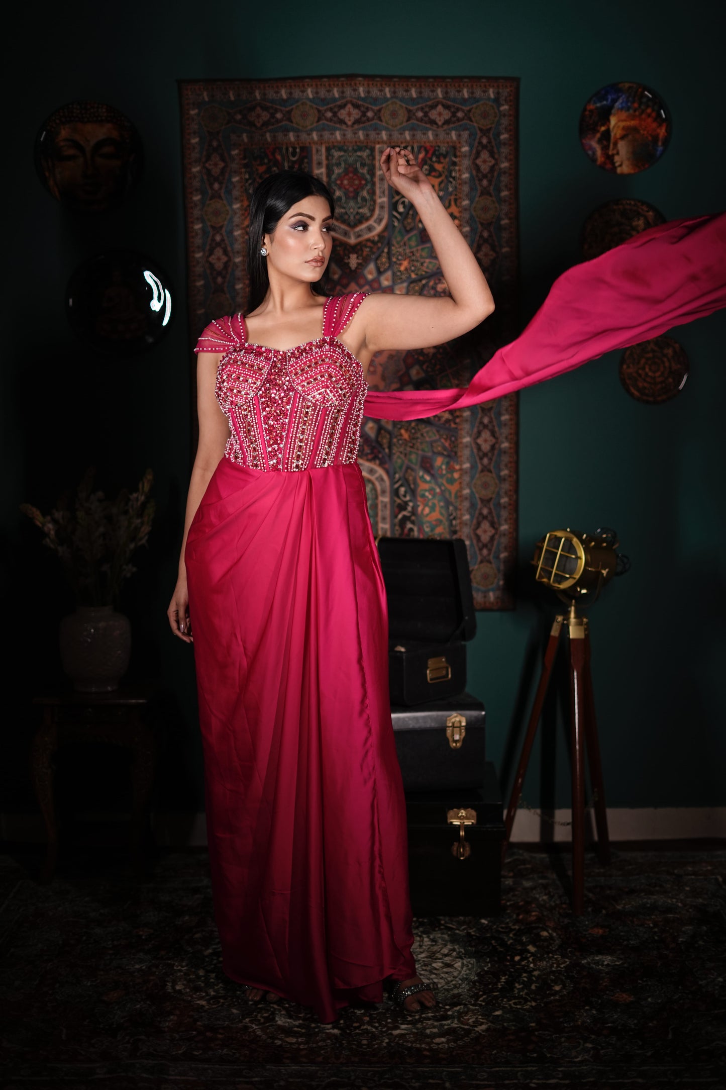 Affordable Indo-Western Dress for Women | Hand-Embellished Pink Outfit | Stylish Fusion Wear for Festive Functions | Contemporary Ethnic Fashion | Elegant Party Wear | Trending Indian Fusion Style