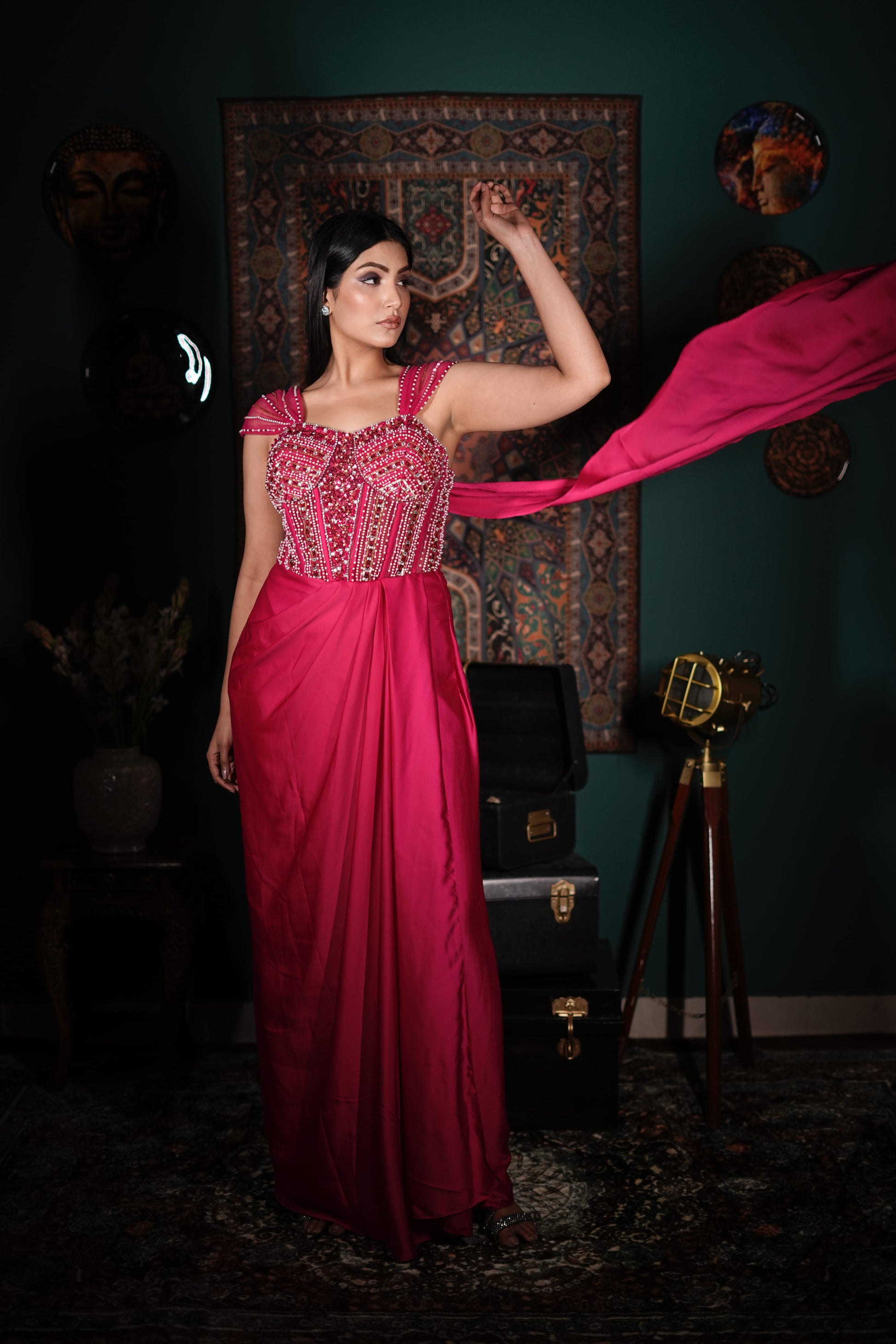 Affordable Indo-Western Dress for Women | Hand-Embellished Pink Outfit | Stylish Fusion Wear for Festive Functions | Contemporary Ethnic Fashion | Elegant Party Wear | Trending Indian Fusion Style