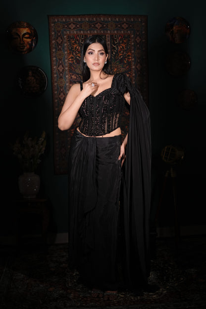 Black Designer Indo-Western | Elegant Cocktail Wear | Statement Fusion Outfit | Handcrafted Ethnic Glam | Premium Party Wear India