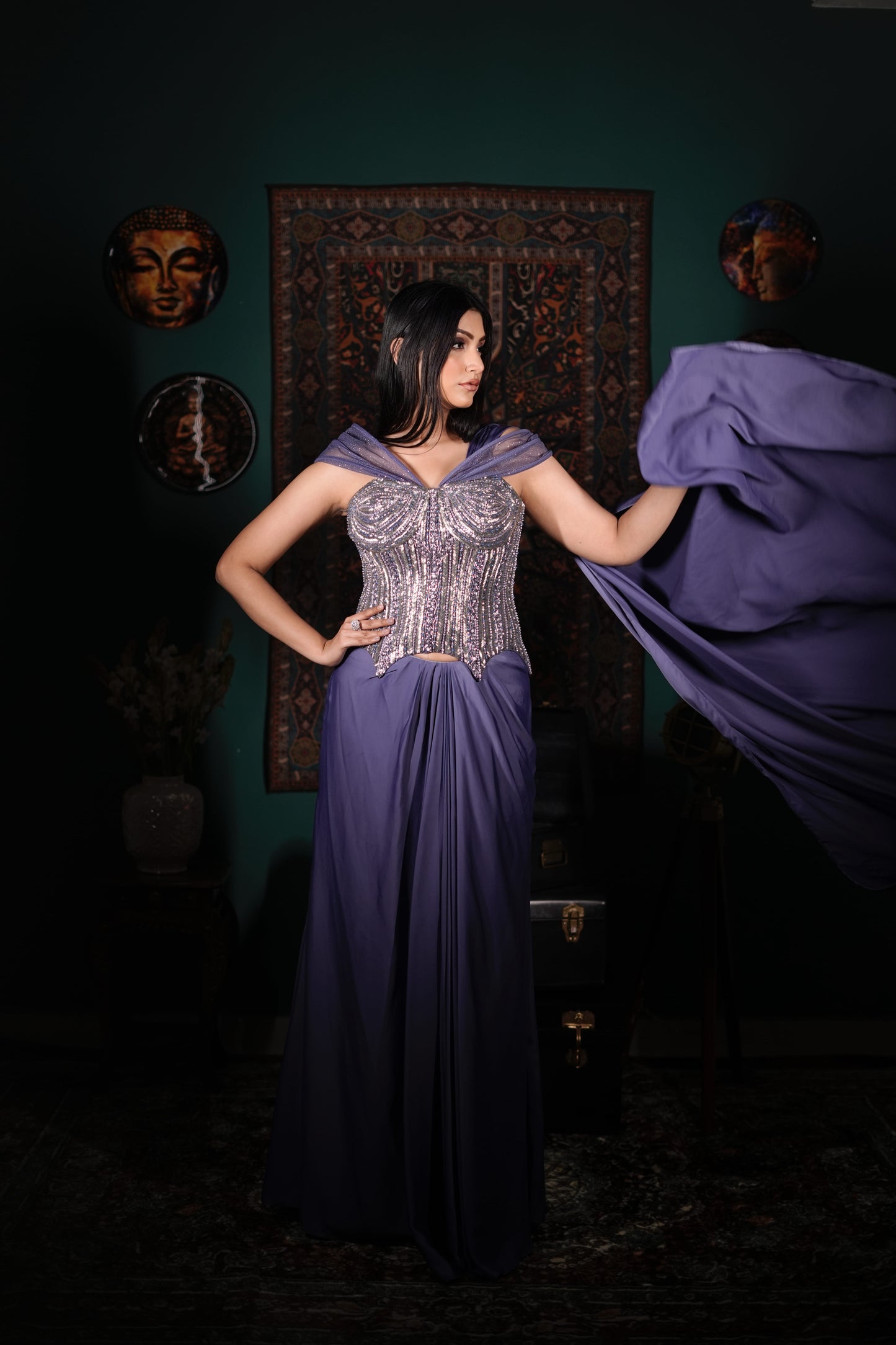 Modern Indo-Western Skirt Set | Lavender Designer Party Wear | Intricate Silver Handwork | Fashion Forward Ethnic Wear | Elegant Glam Outfit