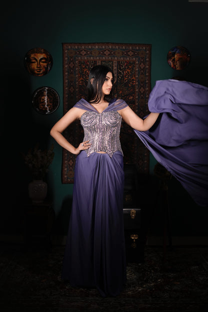 Modern Indo-Western Skirt Set | Lavender Designer Party Wear | Intricate Silver Handwork | Fashion Forward Ethnic Wear | Elegant Glam Outfit