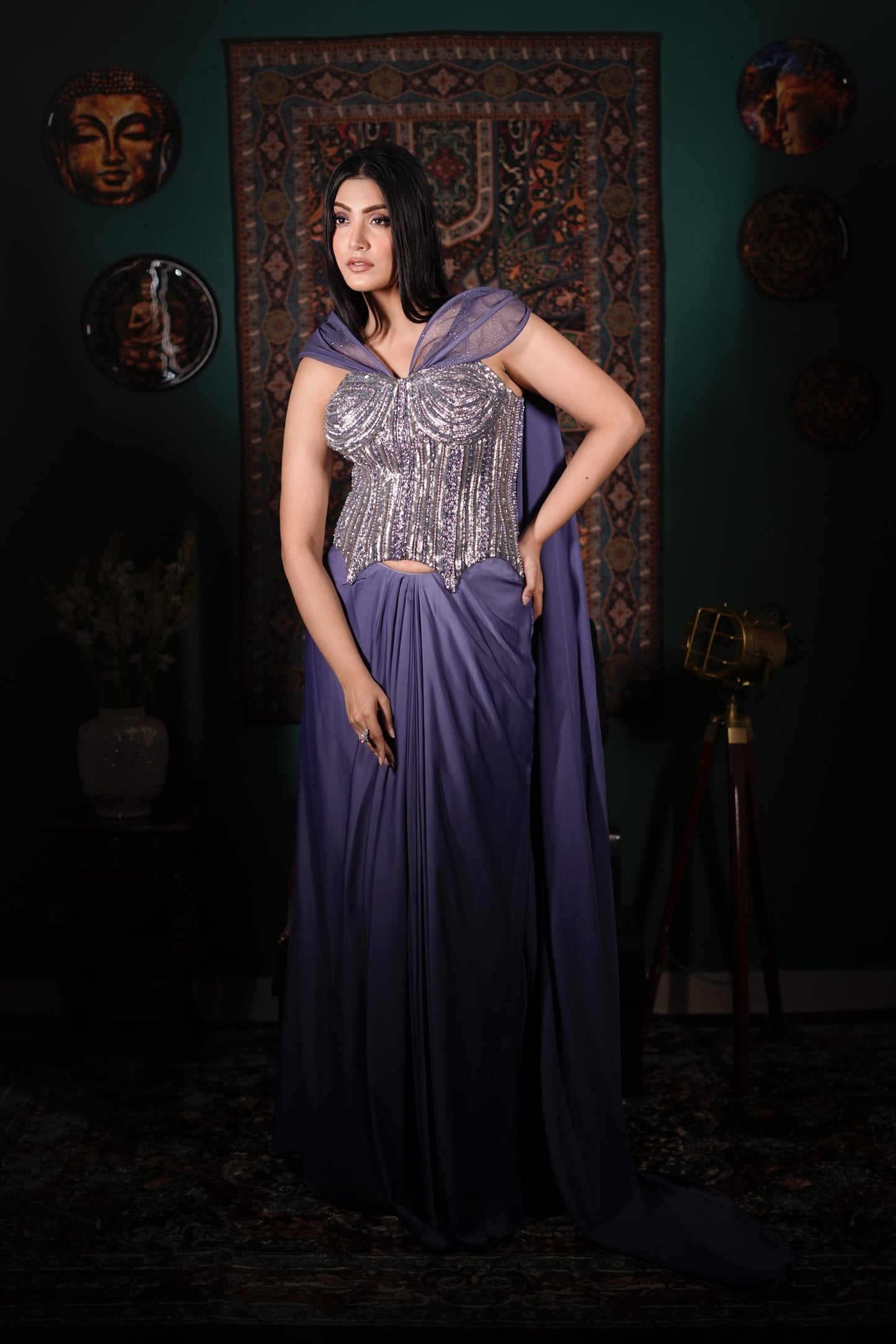 Modern Indo-Western Skirt Set | Lavender Designer Party Wear | Intricate Silver Handwork | Fashion Forward Ethnic Wear | Elegant Glam Outfit