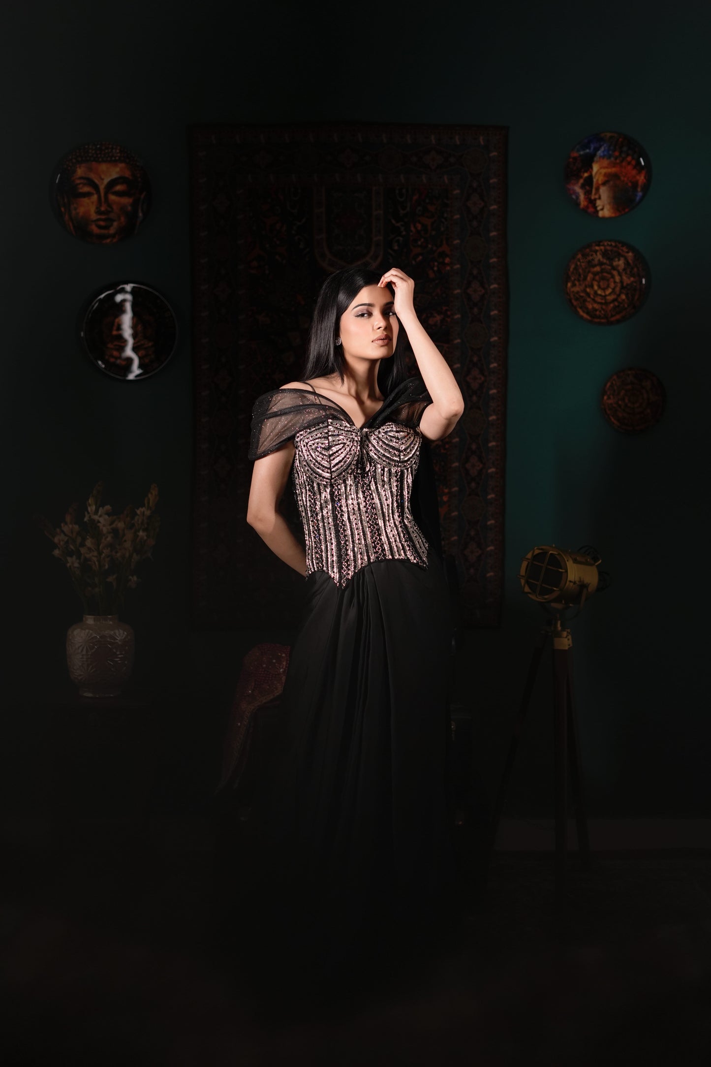 Designer Black Corset Set | Hand-Embellished Indo-Western | Contemporary Ethnic Fashion | Glam Cocktail Wear | Modern Indian Couture