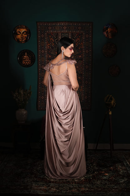 Designer Onion Pink Gown | Embellished Lycra Dress | Modern Indo-Western Fashion | Cocktail Party Outfit | Statement Glam Look