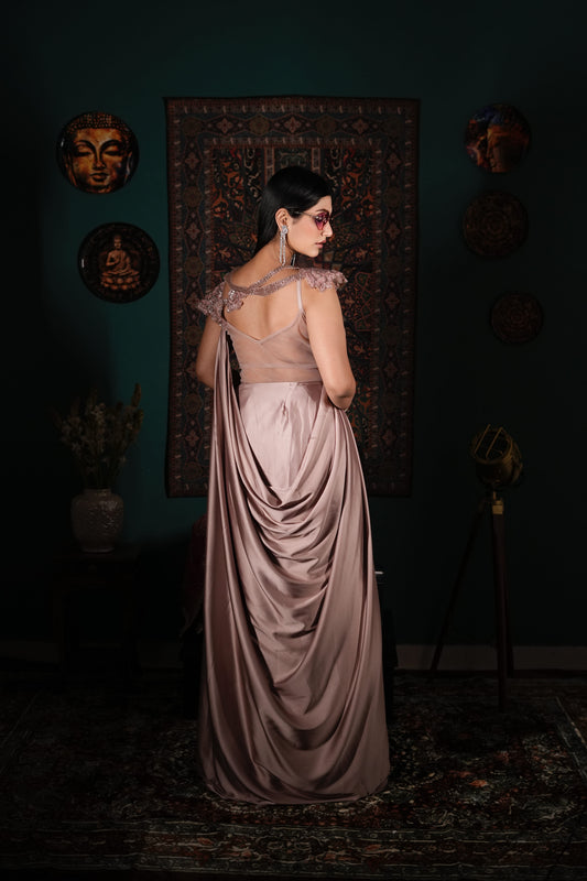 Designer Onion Pink Gown | Embellished Lycra Dress | Modern Indo-Western Fashion | Cocktail Party Outfit | Statement Glam Look