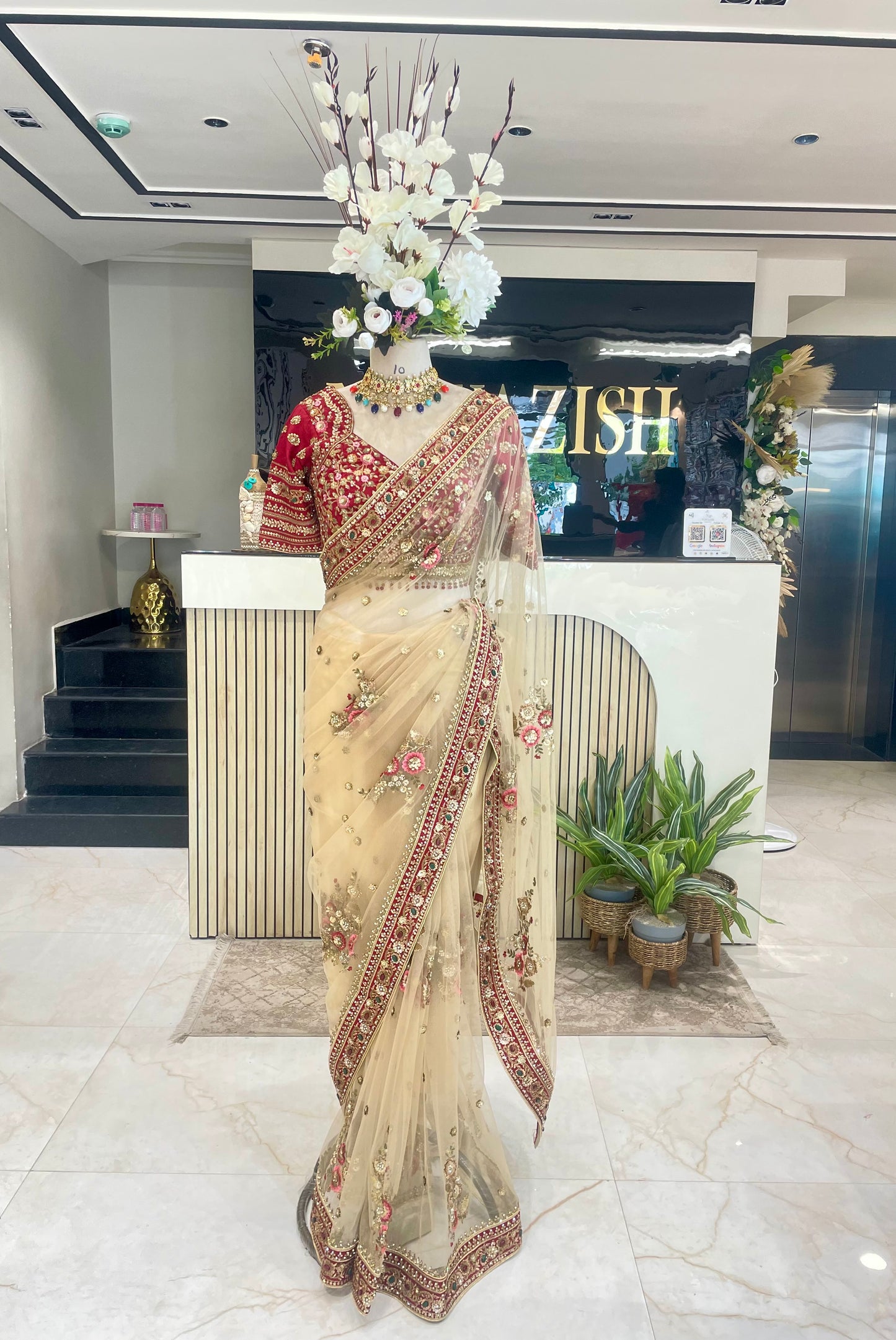 Maroon & Golden Net Saree