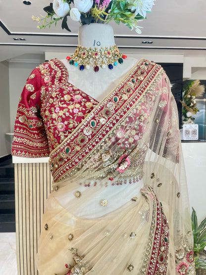 Maroon & Golden Net Saree