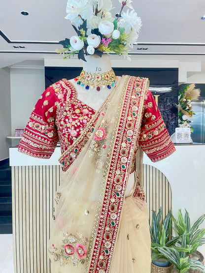 Maroon & Golden Net Saree