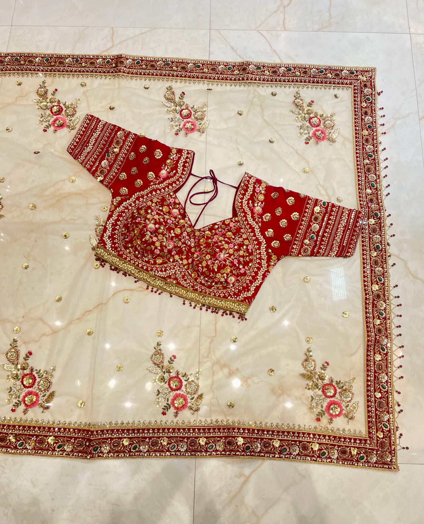 Maroon & Golden Net Saree