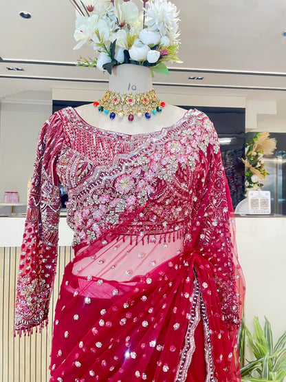 Maroon Net Saree with Sequins & Zarkan Work