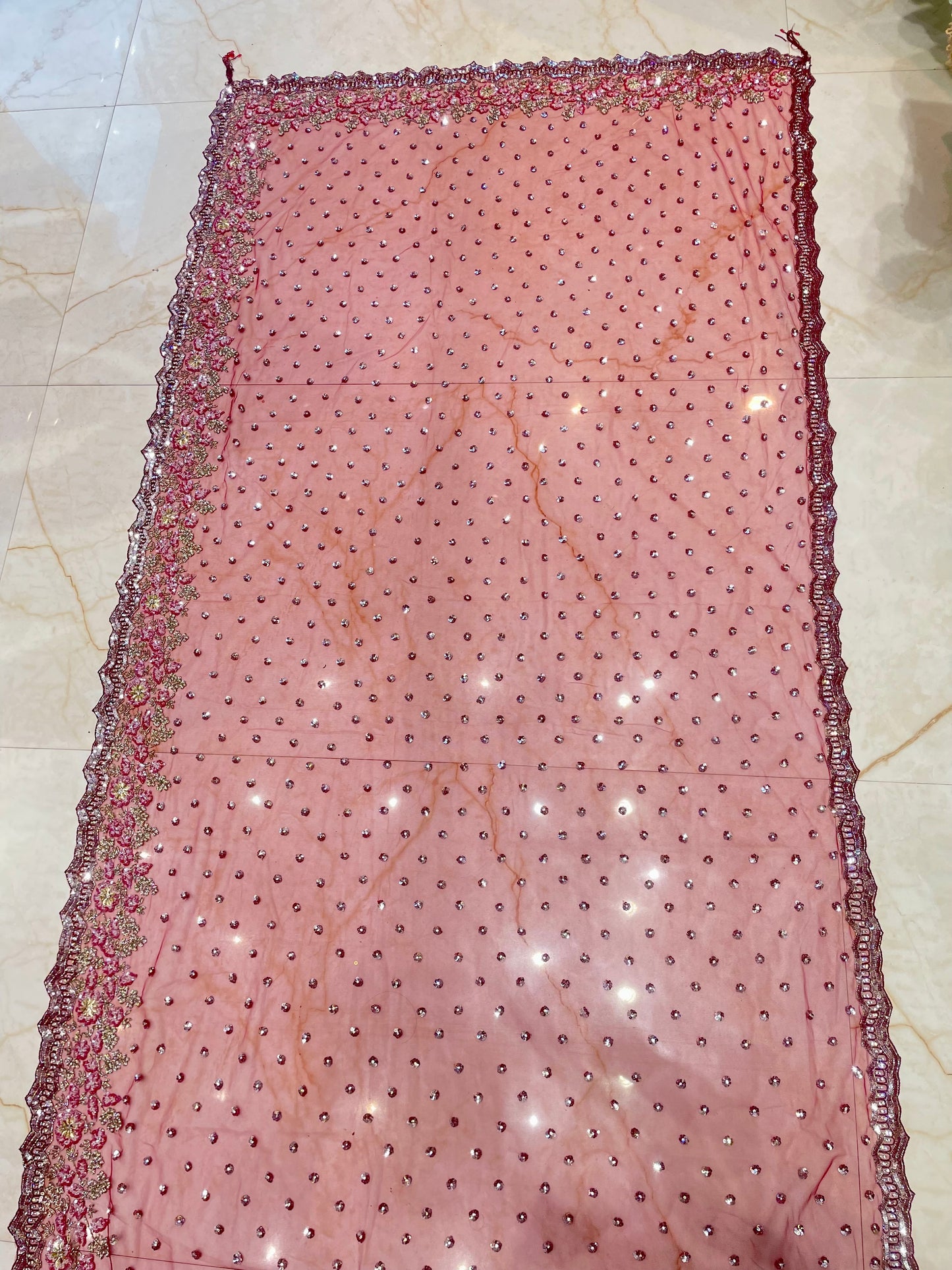 Maroon Net Saree with Sequins & Zarkan Work