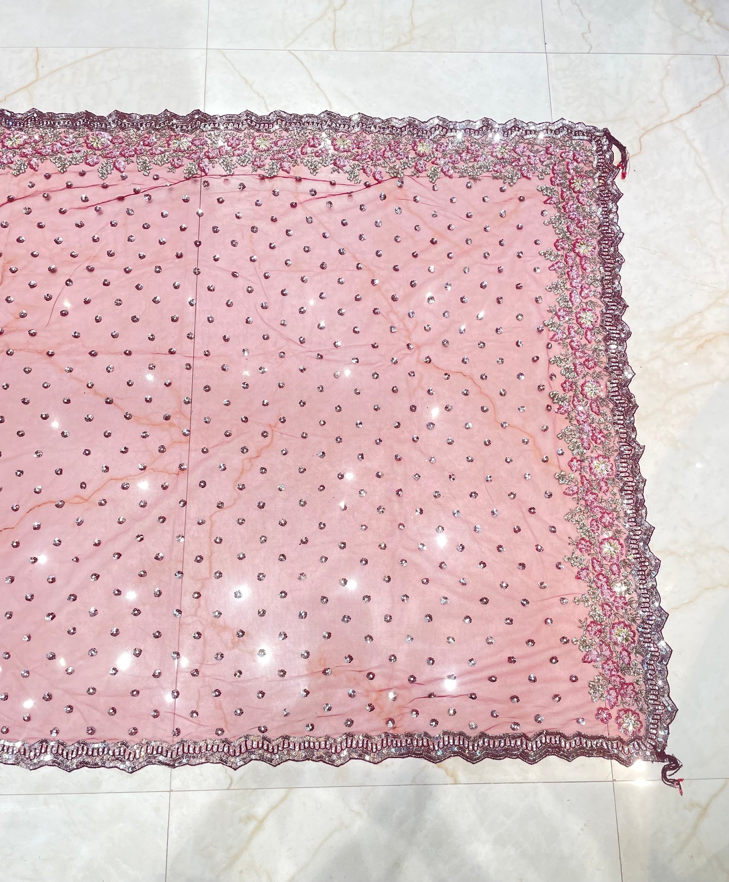 Maroon Net Saree with Sequins & Zarkan Work