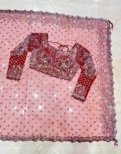 Maroon Net Saree with Sequins & Zarkan Work