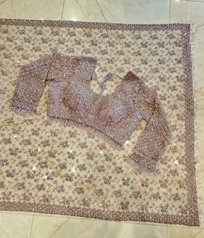Elegant Lavender Net Saree with Sequins & Katdana Work