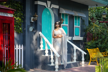 grey tissue saree