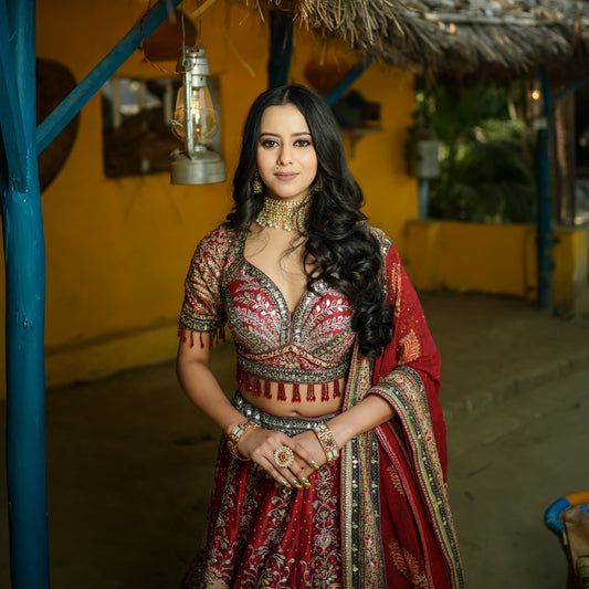 Tropical Red Lehenga