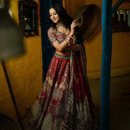 Tropical Red Lehenga