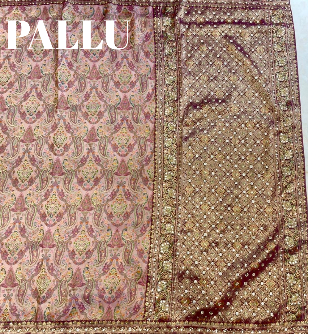 Graceful Modal Crape Saree with Position Print & Handwork