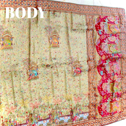 Elegant Pista Green Kashmiri Kanni Work Saree with Katdana Work