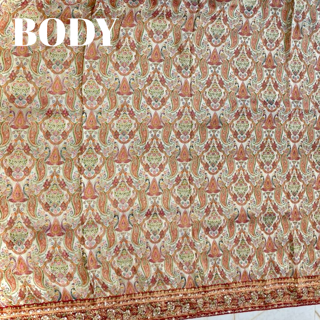 Graceful Modal Crape Saree with Position Print & Handwork