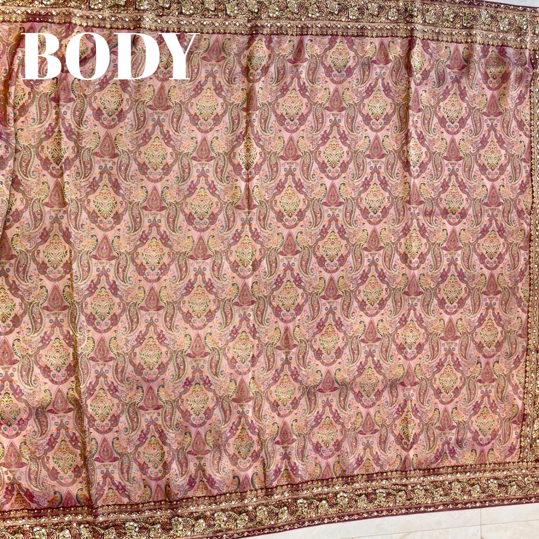 Graceful Modal Crape Saree with Position Print & Handwork