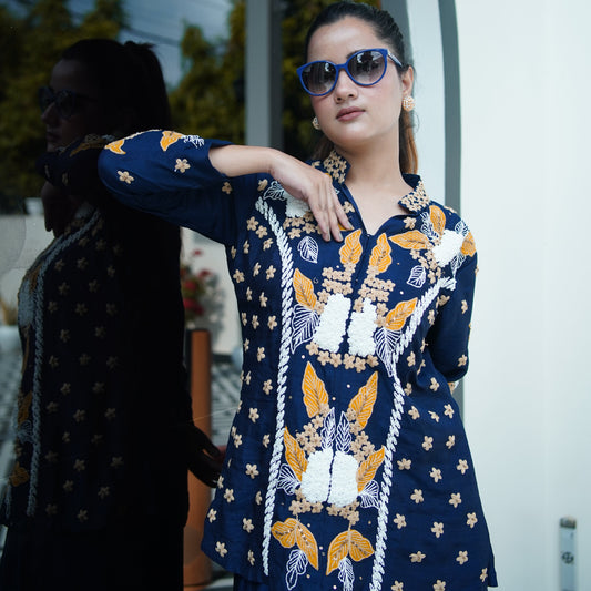 Neel-Kaari – Hand Embellished Indo-Western Draped Set