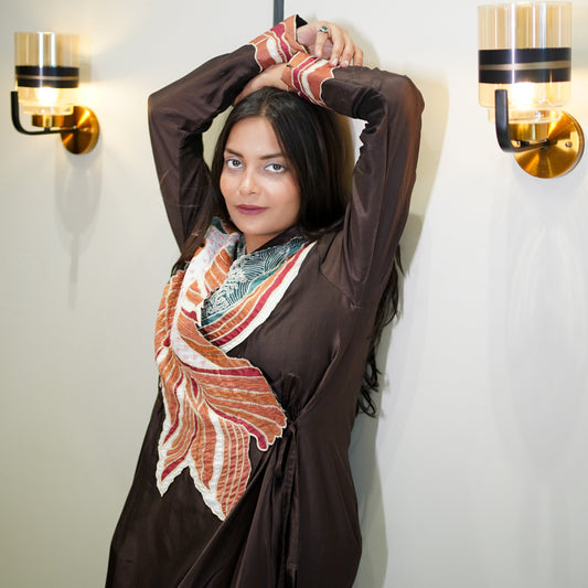 Chand-Mitti – Hand Embellished Brown Silk Anghrakha Dress