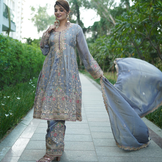 Gul-Lavender – Hand Embroidered Peplum Salwar Suit