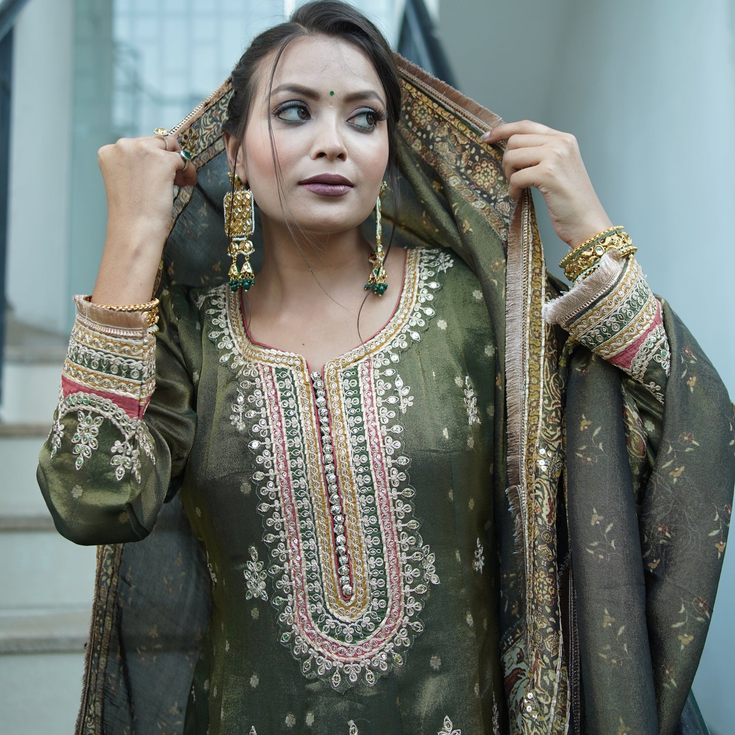 Meher-Zaitoon – Hand Embellished Tissue Peplum Dhoti Set