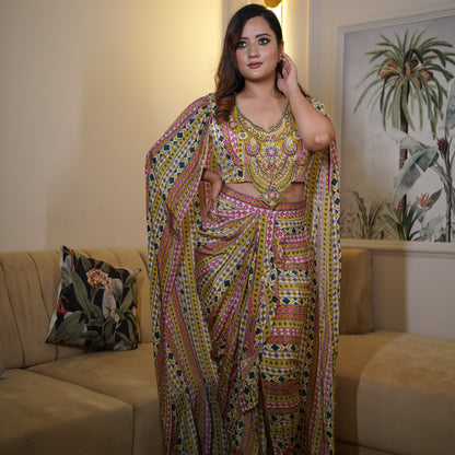 Ziya-Elaa – Hand Embellished Cape & Dhoti Set