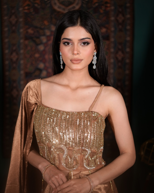 [Metallic gold Indo Western dress, Hand embellished blouse, Crystal hanging top, Luxury Indo western outfit, Designer fusion wear India]