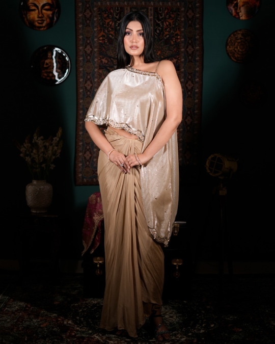 Trending Indo western dress 2026, Celebrity inspired fusion wear, Kaftan style blouse, Statement festive outfit, Luxury festive fashion